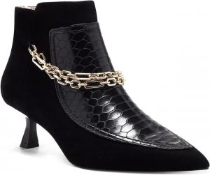 Женские ботильоны FOWT с тиснением под крокодила, на каблуке-кошечке с золотой металлической цепочкой, сзади на молнии, сексуальные заостренные двухцветные короткие ботильоны для платья и повседневной офисной одежды, размер 4-16 US
