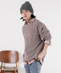 Меланжевый вязаный пуловер из мохера Bayflow, цвет Pink 20