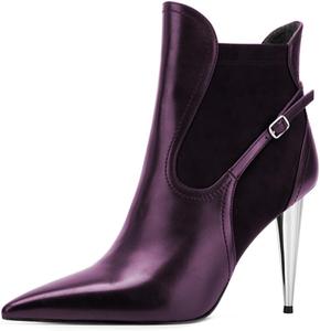Женские ботильоны FYS с острым носком, на высокой массивной подошве, короткие, с ремешком на щиколотке, модные, для вечеринок, танцев и официальных мероприятий, размеры 4-16 US, Purple