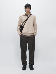 Вязаный хлопковый свитер-поло Massimo Dutti, cream