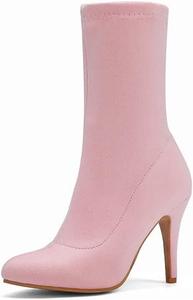 Женские замшевые ботильоны с растяжкой, заостренный носок, на шпильке, осенне-зимние, с носком средней длины, стиль «носка» ELSHTIDE, Pink
