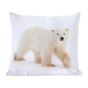 Декоративная подушка MuchoWow, диванная подушка, декоративная подушка для гостиной, 60 х 60 см, белый медведь, снег, белый, чехол на подушку, хлопчатобумажная ткань, декоративные чехлы на подушки
