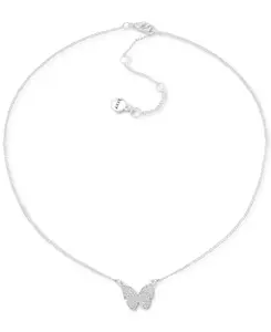 Колье с подвеской в виде бабочки Pavé, длина 16 дюймов + удлинитель 3 дюйма Dkny, silver