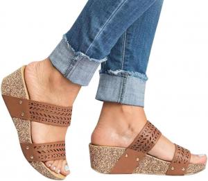 Женские сандалии на танкетке ZBYY, летние, с открытым носком, для пляжа и платья, удобные слипоны на платформе, коричневый