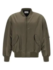Бомбер с манжетами в рубчик Saint Laurent, зеленый