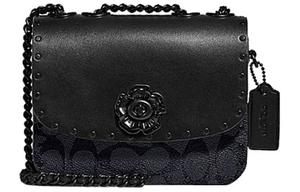 COACH Маленькая квадратная сумка из телячьей кожи через плечо на ремне женская черная с монограммой