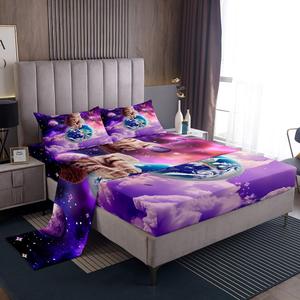 Erosebridal Комплект постельного белья Little Cat с принтом галактики и котят в фиолетовых тонах, Multi 25