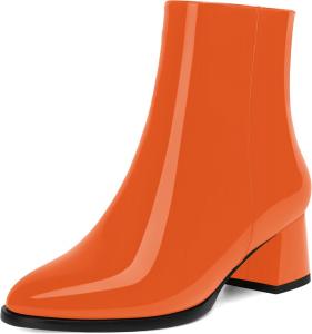 Женские ботинки NUMALEO с круглым носком, для путешествий и улицы, лаковые, стильные, на молнии, с толстым низким каблуком 5 см, высокие до щиколотки, Orange