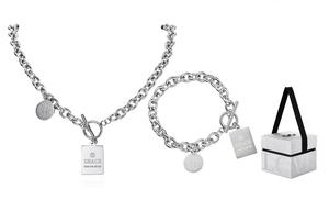 Титановая стальная цепь унисекс Zeroline, 【Gift Box】Puppy Tag Necklace + Bracelet