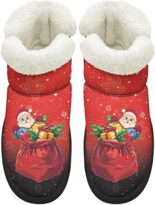 Женские зимние сапоги средней высоты с широким носком, противоскользящие, с меховой подкладкой, имитация кожи, без застежек, носить легко, размеры 4,5-12 Chririnla, Funny Santa Claus