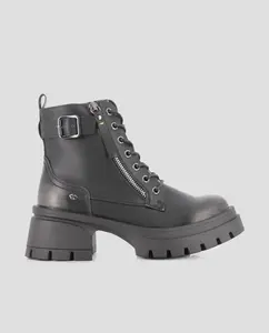Женские ботинки на рельефной подошве в стиле милитари с декоративной пряжкой и боковой молнией Blogger, черный