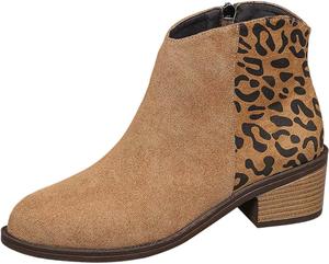 Женские ботильоны модные широкие Бохо ботинки с круглым носком и боковой молнией для путешествий на массивном каблуке Generic, A05-Khaki