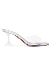 Прозрачные босоножки на каблуке 70 с моделью Lupita Amina Muaddi, цвет transparent