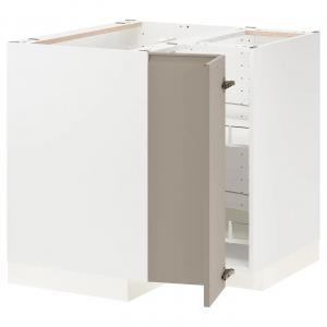 Угловой шкаф с каруселью METOD IKEA, 88x88x80 см, цвет white/upplöv matt dark beige