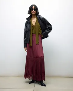 Длинная атласная юбка с кружевной отделкой по низу Tintoretto, бордовый