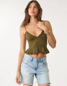 Приталенный топ Stradivarius с оборками цвета хаки