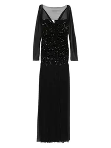 Платье макси из сетки, украшенное пайетками Atu Body Couture, черный