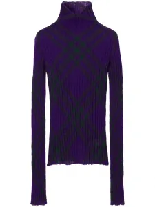 Клетчатый джемпер в рубчик BURBERRY, фиолетовый