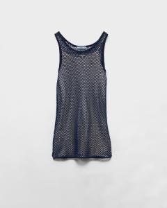 Платье из хлопковой сетки Prada, темно-синий