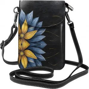 Маленькая сумочка для телефона с принтом бирюзово-голубых золотых цветов, сумка через плечо с магнитной застежкой и отделениями для карт, из искусственной кожи Ultra Fiber.