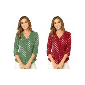 2 упаковки женской блузки с коротким рукавом и пуговицами спереди в горошек Inspire Chic, Red Olive Green