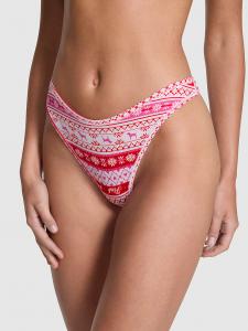 Хлопковые трусики-стринги с высоким вырезом Pink, smooth bright vermillion fairisle print
