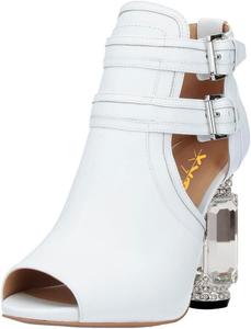 Женские ботильоны XYD с открытым носком, стильные туфли-лодочки с цилиндрическим кристаллическим каблуком и двумя пряжками, обувь для вечеринок и мероприятий, White