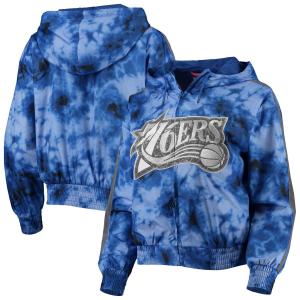 Женская ветровка Mitchell & Ness Royal Philadelphia 76ers Galaxy, пуловер с капюшоном и молнией во всю длину