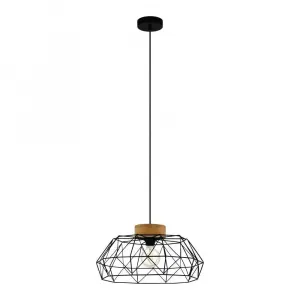 Подвесной светильник EGLO "PADSTOW", 1 лампочка, лампа E27 | без лампочки, подвесной светильник, сталь и дерево черного цвета, сертификат FSC, цоколь E27 Ø 45,50 см, Высота: 110,00 см., черный