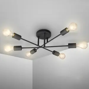 B.K.Licht Светодиодный потолочный светильник, 6 лампочек, лампа E27 | без лампочки, светодиодный винтажный светильник, потолочный светильник в стиле ретро, ​​индустриальный E27, черный, рустикальный