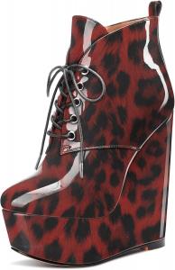 Женские ботильоны на платформе Aachcol, короткие сапожки, шнуровка, закрытый носок, на танкетке с высоким каблуком, праздничные лакированные, каблук 6 дюймов, Multicolor M