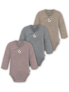 Normani Outdoor Sports Комплект из 3 детских боди с длинными рукавами из мериносовой шерсти, бежевого, серого и розового цвета