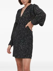 Платье с принтом в крапинку и рукавами-буфами Sisley, черный