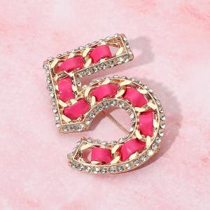 Брошь с цифрой пять, обрамленная стразами, из искусственной кожи, с резьбой Fashnzfab, золотой/розовый