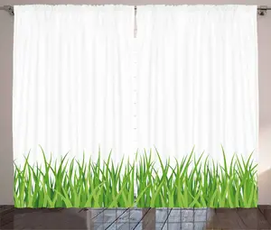 Шторы ABAKUHAUS Green Rustic, Свежий газон, сад, универсальные ленточные шторы для гостиной с петлями и крючками, 280 x 245 см, цвет лаймово-зеленый белый Abakuhaus