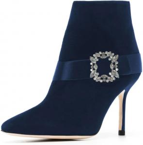 Женские ботильоны Maiyang с закрытым заостренным носком, тонким высоким каблуком, на щиколотку, со стразами, пряжкой, боковой молнией, короткие ботинки, стильные для вечеринок, повседневная обувь для ходьбы, размер 4-16 US, Navy