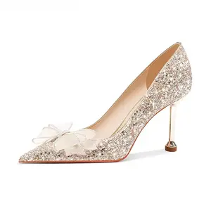 Fawn Miri Женские туфли на шпильке с тонким каблуком - Газовый бант 8 см (Шампань), цвет Gauze Bowknot 8cm (Champagne)