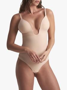 Скульптурирующий боди-слип с глубоким вырезом и стрингами Bye Bra, Beige