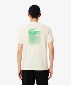 Футболка с эффектом градиента, логотипом крокодила на спине и принтом из ультрасухой ткани.