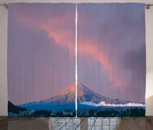 Штора ABAKUHAUS Fuji Rustic, Sunrise Beams Volcanic, присборенная штора для спальни с петлями и крючками, 280 x 245 см, цвет: фиолетовый, кораллово-красный, небесно-голубой Abakuhaus