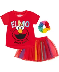 Детский комплект для девочки: футболка Elmo Abby Cadabby, юбка из тюля и резинка для волос (3 предмета) Sesame Street, красный