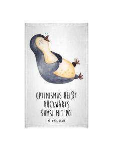 Mr. & Mrs. Panda Белое полотенце с изображением смеющегося пингвина