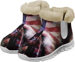 Женские зимние сапоги chaqlin с мехом, утепленные, мягкие, на щиколотку, с нескользящей подошвой, на плоском каблуке, широкие, повседневные, для улицы и работы, с флисовым плюшем, удобные, America Flag Western Horse