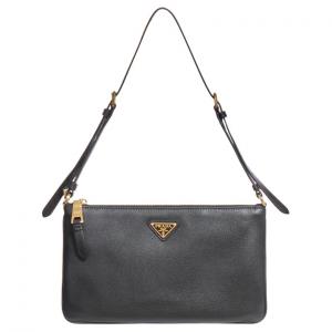 PRADA Женская черная сумка через плечо из телячьей кожи