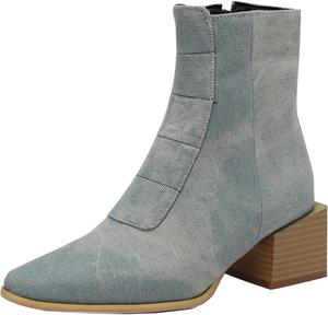Женские повседневные ботильоны на массивном каблуке с молнией XIEPP, Light Blue