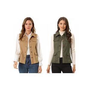 2 упаковки женской безрукавки в стиле рустик на пуговицах, карго-жилет из искусственной замши Inspire Chic, Army Green Khaki