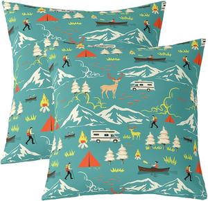 Erosebridal Чехлы для подушек Кампинг 2 шт, фермерский стиль, олени дикие животные, горный приключенческий лесной декор, зеленый, Multi 01