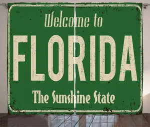 Штора ABAKUHAUS Florida Rustic, старый ржавый дорожный знак, присборенная штора для спальни с петлями и крючками, 280 x 245 см, цвет папоротниково-зеленый бежевый Abakuhaus