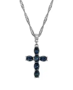 Ожерелье с серебряным витым крестом из оловянно-голубого кристалла Symbols Of Faith, blue