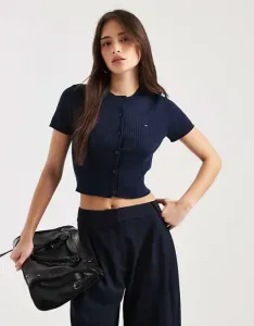 Темно-синий кардиган с короткими рукавами в рубчик Tommy Jeans